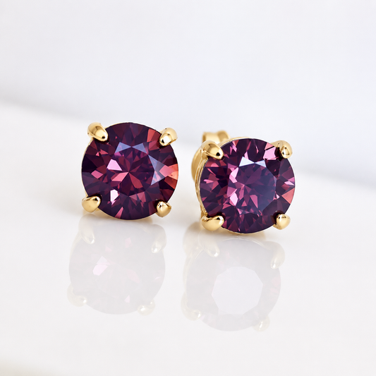 Lavender Opal Round Solitare Stud Earrings – 7mm | Gold, Rose Gold, or Silver Plated