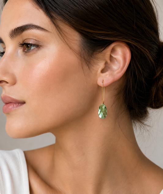 Pendientes largos erinita lágrima verde