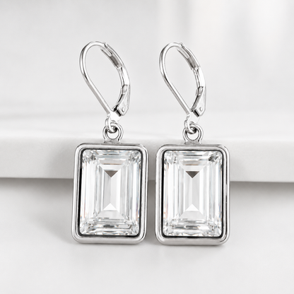 Boucles d'oreilles en cristal clair taille émeraude