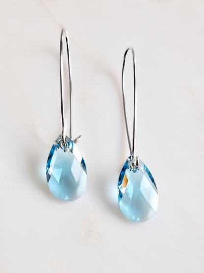 Aquamarine Swarovski® Crystal Teardrop Earrings – Long Blue Drop Earrings