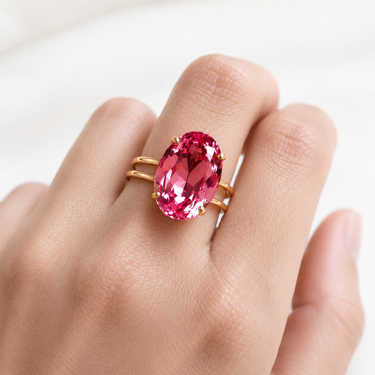 Pink crystal oval ring