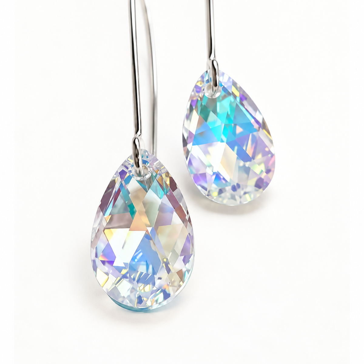 Boucles d'oreilles longues en forme de goutte de cristal irisé