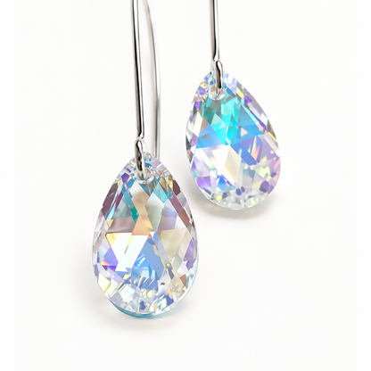 Boucles d'oreilles longues en forme de goutte de cristal irisé