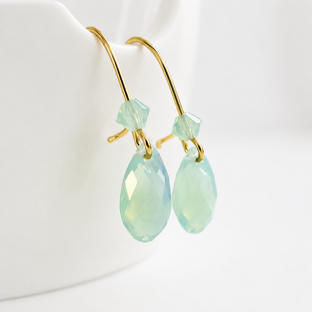 Mint Green Opal Swarovski® Crystal Teardrop Earrings – Chrysolite Opal Gold Dangle Earrings