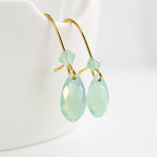 Mint Green Opal Swarovski® Crystal Teardrop Earrings – Chrysolite Opal Gold Dangle Earrings