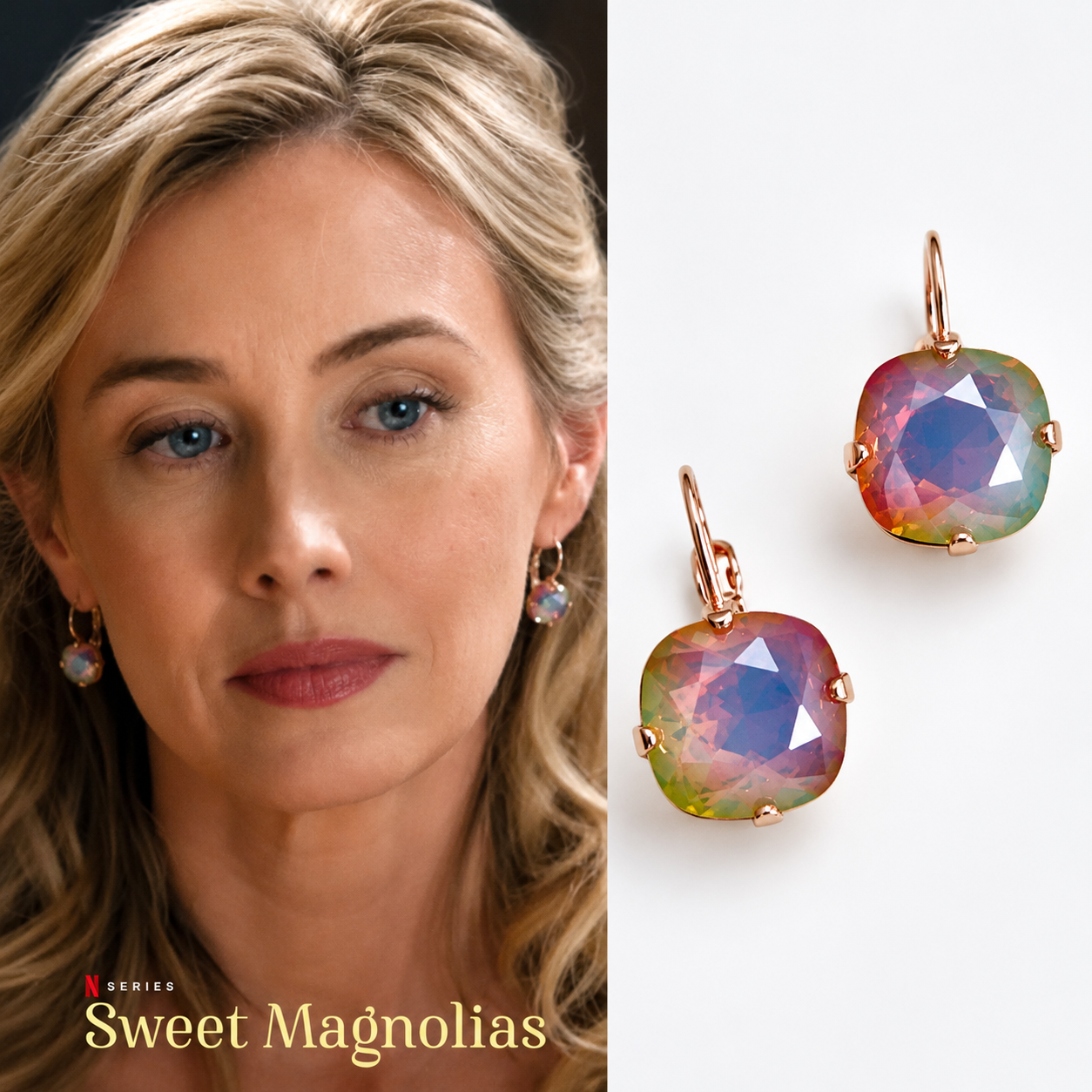 Rose gold rainbow opal crystal lever back earrings
