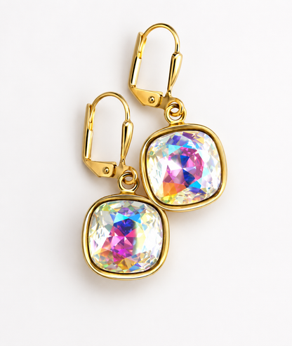 Rainbow square crystal earrings