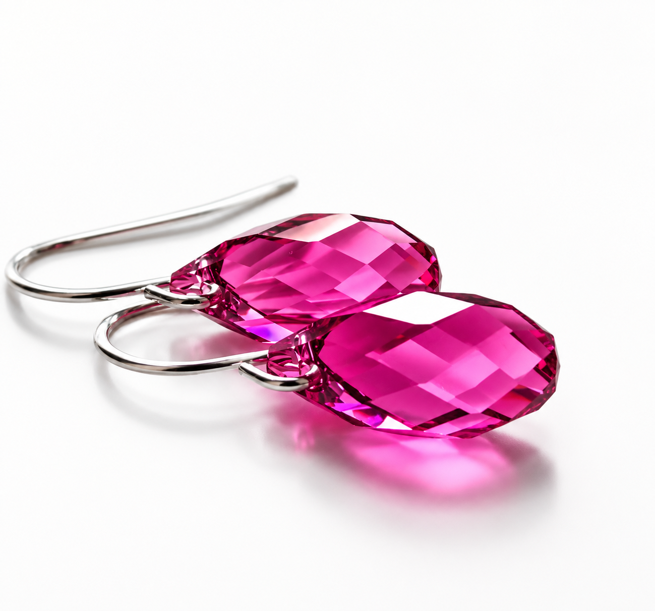 Pendientes Briolette Cristal Lágrima Rosa Fucsia