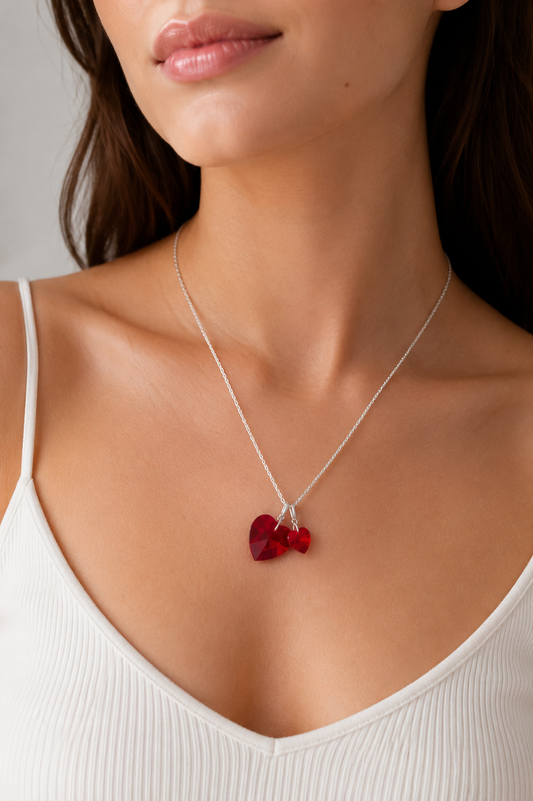 Red Crystal Hearts Necklace