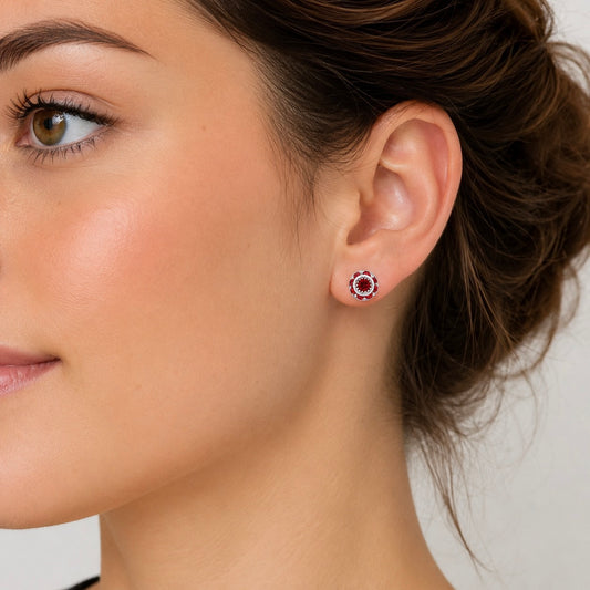 Vintage Red Swarovski® Crystal Stud Earrings – Siam Red Halo Earrings
