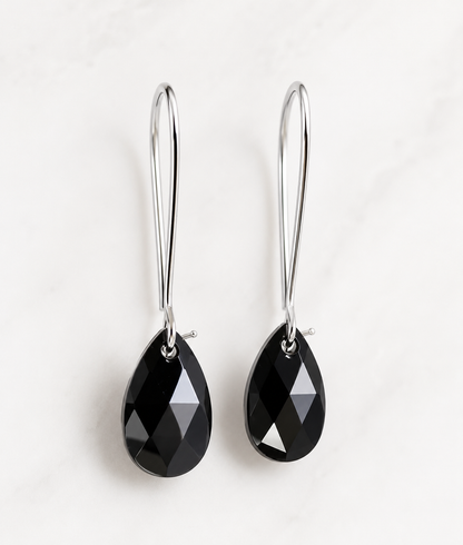 Pendientes largos lágrima de cristal negro azabache