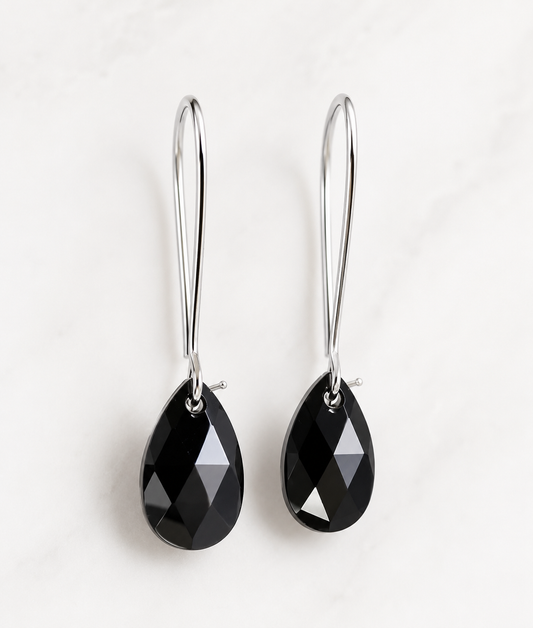 Pendientes largos lágrima de cristal negro azabache