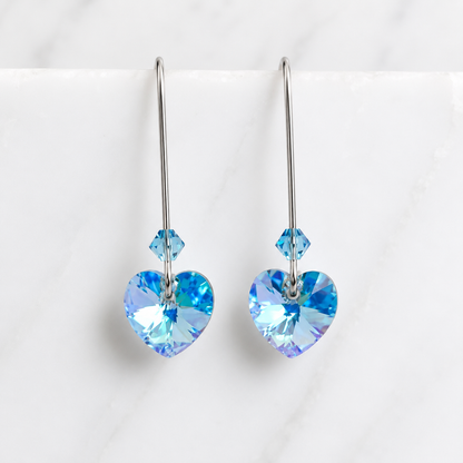 Light Blue Crystal Heart Earrings | Swarovski® Heart Earrings