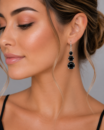 Pendientes Triples Cristal Negro