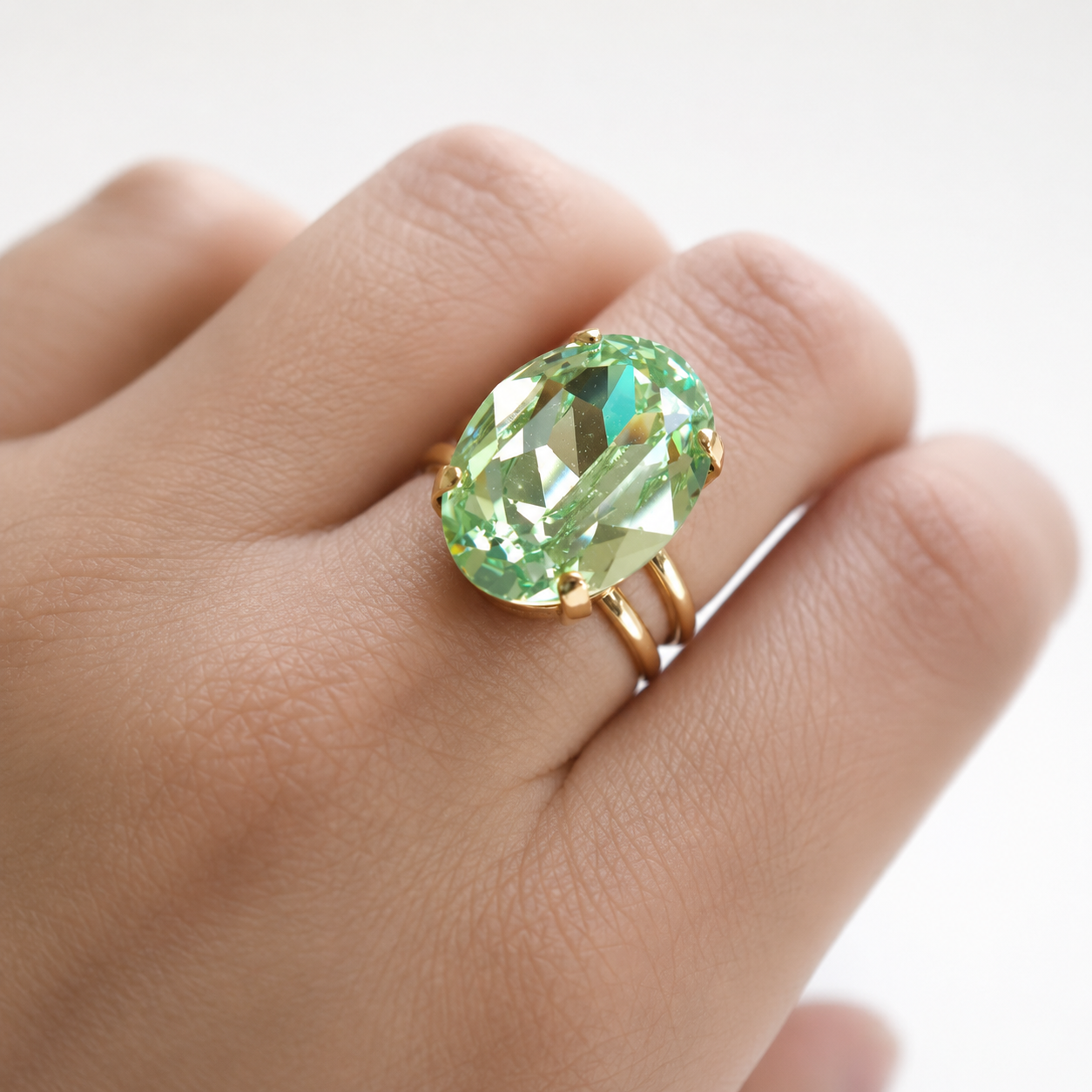 Mint green oval crystal cocktail ring
