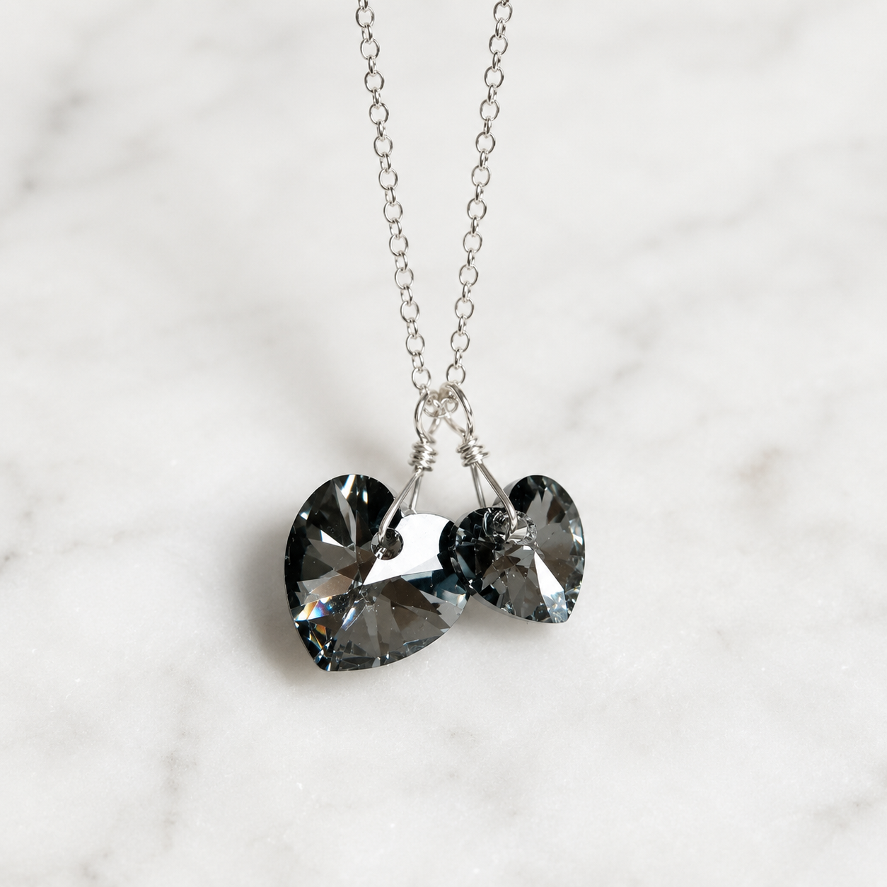 Two hearts necklace crystal necklace in black diamond
