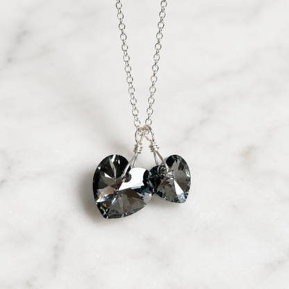 Two hearts necklace crystal necklace in black diamond