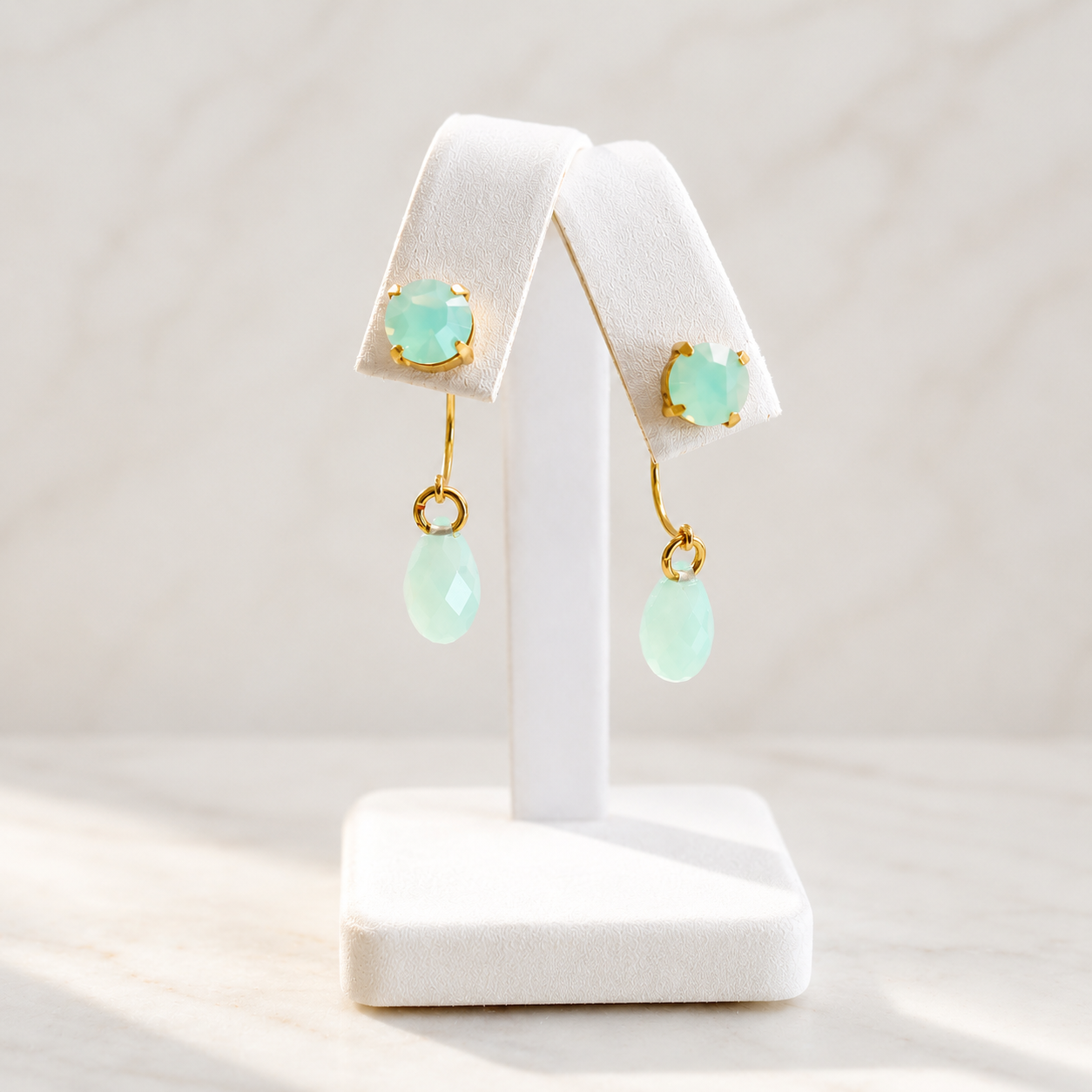 Sea foam green crystal ear jacket earrings