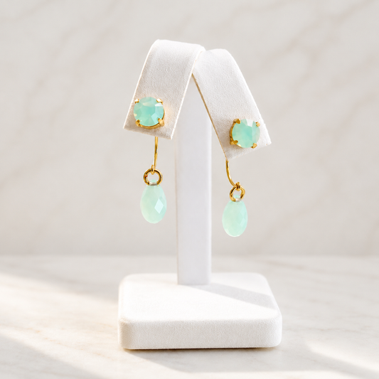 Pendientes ear jacket de cristal verde espuma de mar