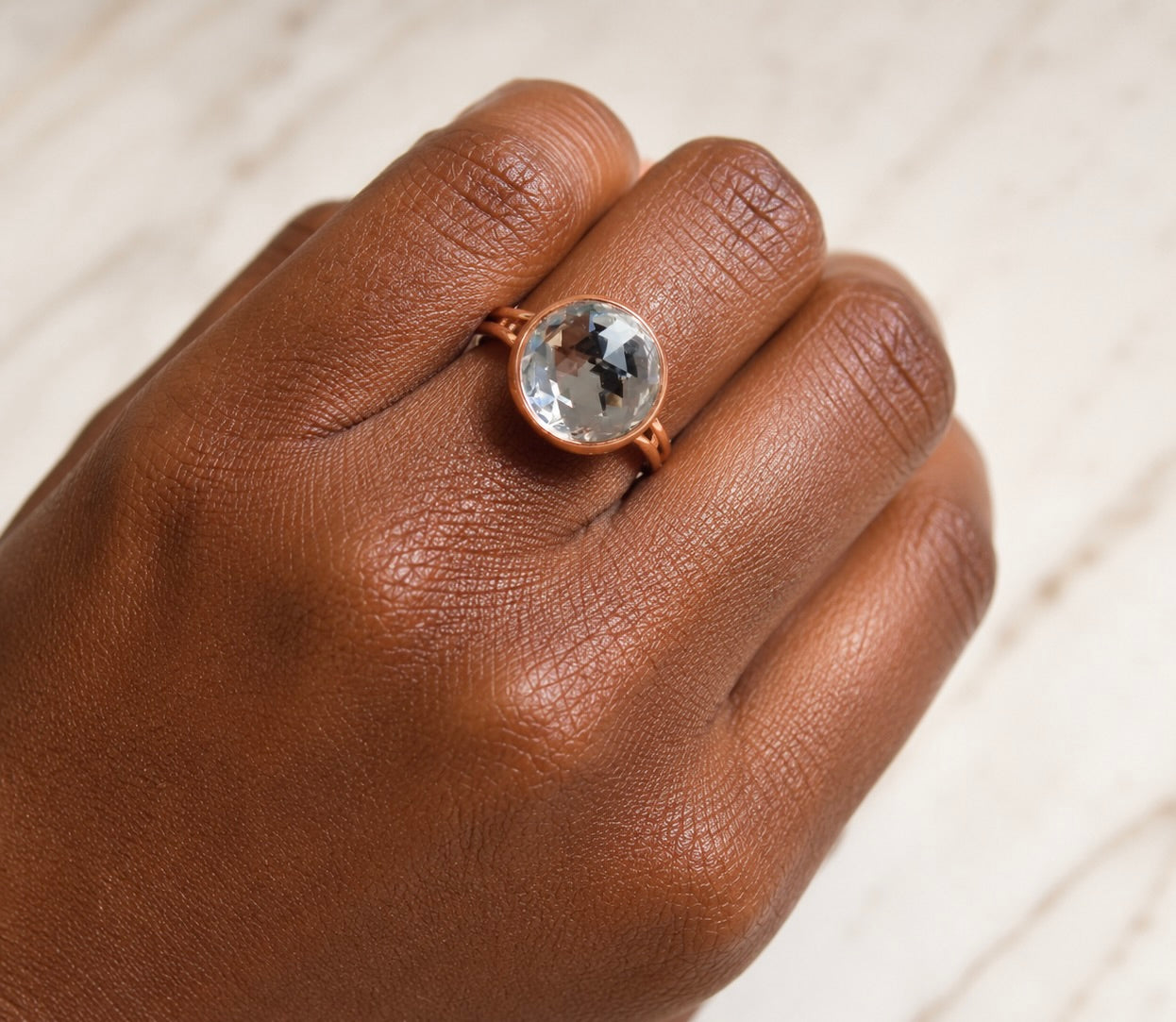 Bague cristal clair sur or rose
