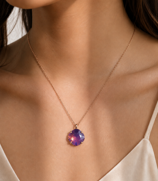 Lavender Opal Square Pendant Necklace – 12mm | 24K Rose Gold Plated | 18" Chain