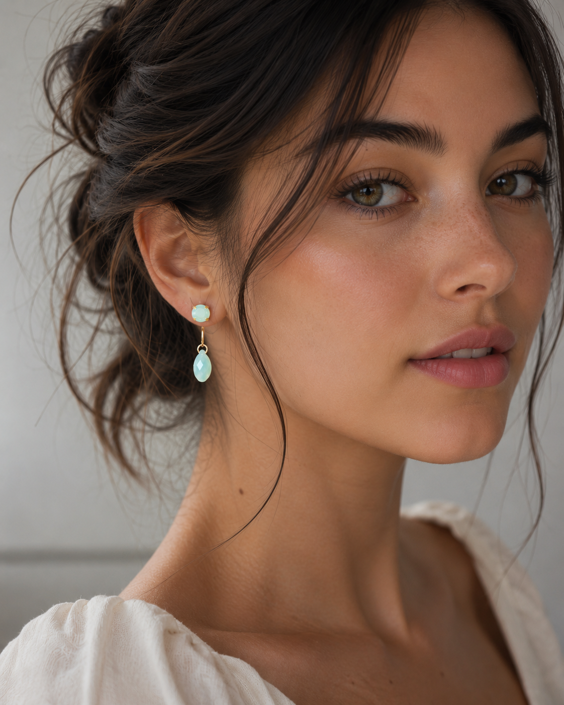 Sea foam green crystal ear jacket earrings