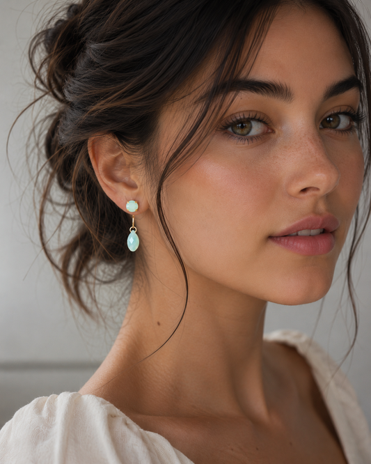 Pendientes ear jacket de cristal verde espuma de mar