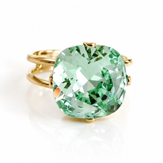 Mint Green Swarovski® Crystal Cocktail Ring – Chrysolite Cushion Cut Ring