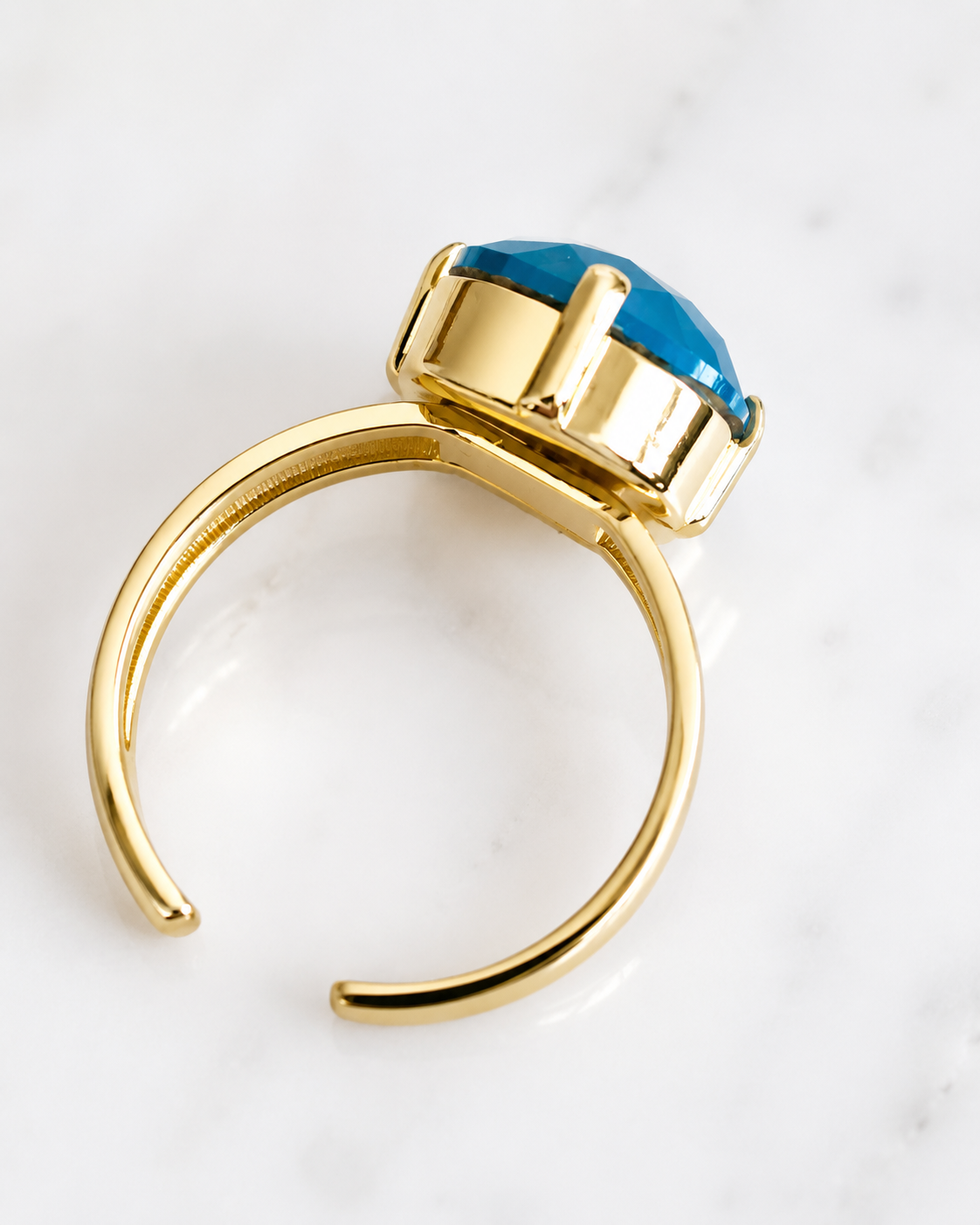 Blue Opal Square Crystal Ring | Adjustable Gold Statement Ring