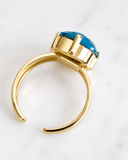 Blue Opal Square Crystal Ring | Adjustable Gold Statement Ring