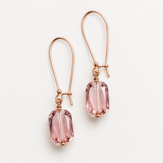 Pendientes de cristal rosa rubor