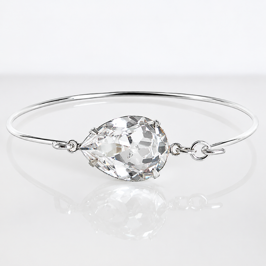 Clear Swarovski® Crystal Teardrop Bangle Bracelet | Silver Bracelet