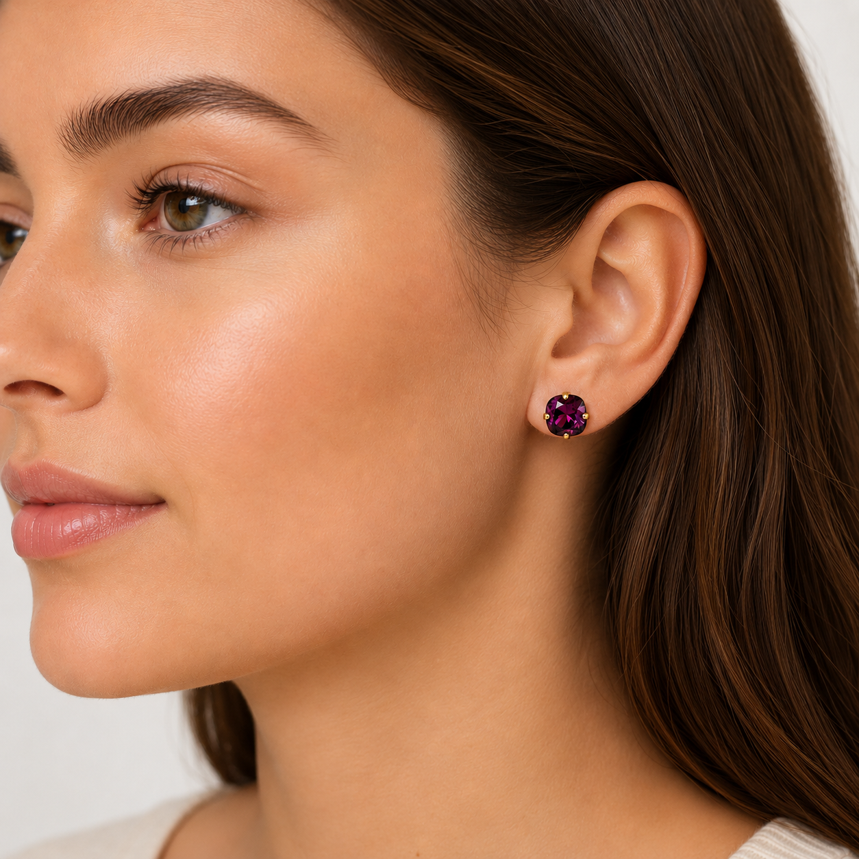 Amethyst crystal cushion cut stud earrings