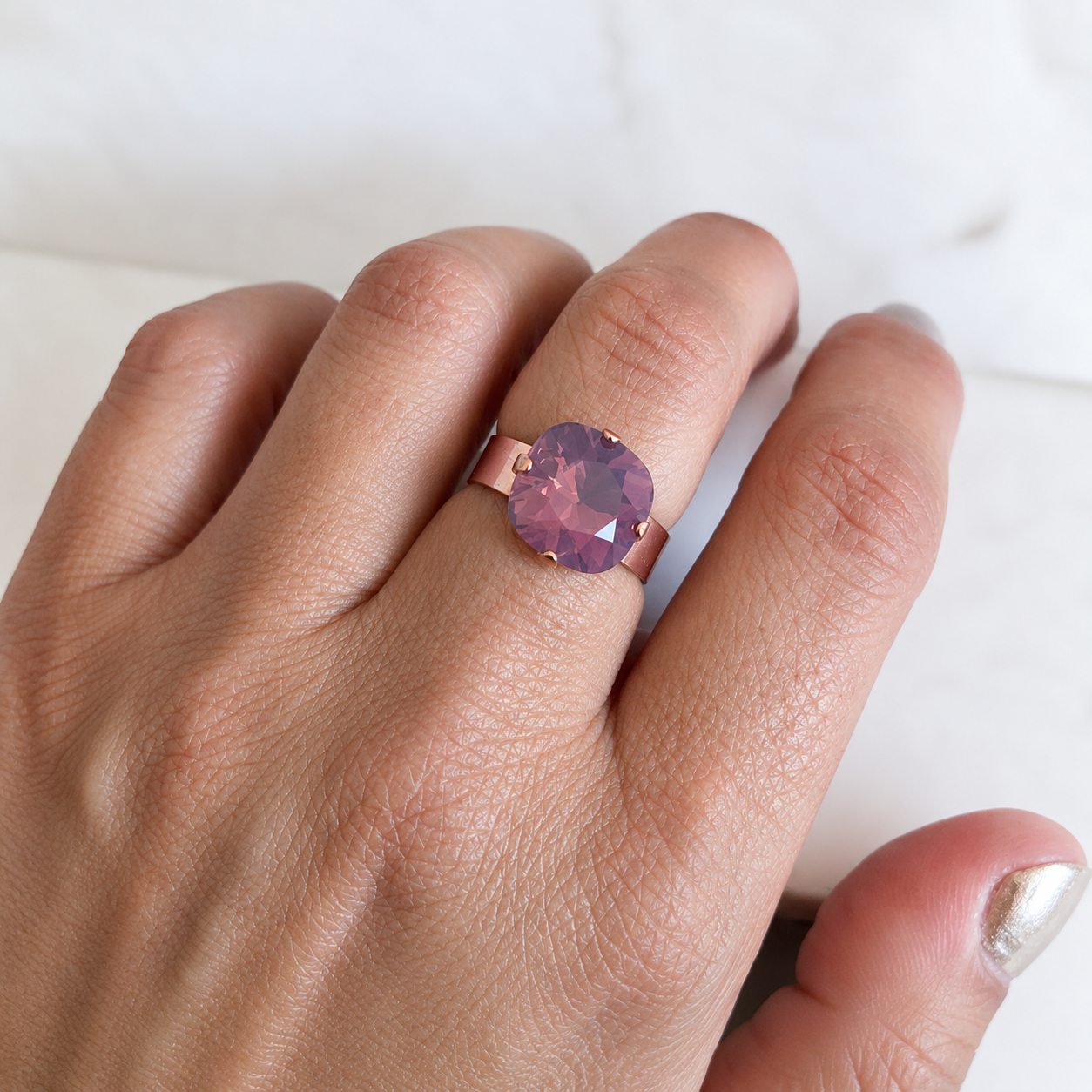 Lavender Opal Statement Ring – 12mm | 24K Rose Gold Plated | Wide Band