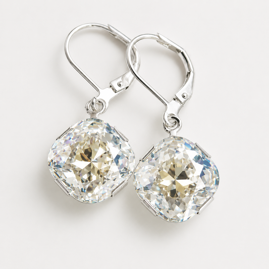 Moonlight Swarovski® Crystal Dangle Earrings – Silver Leverback Bridal Earrings