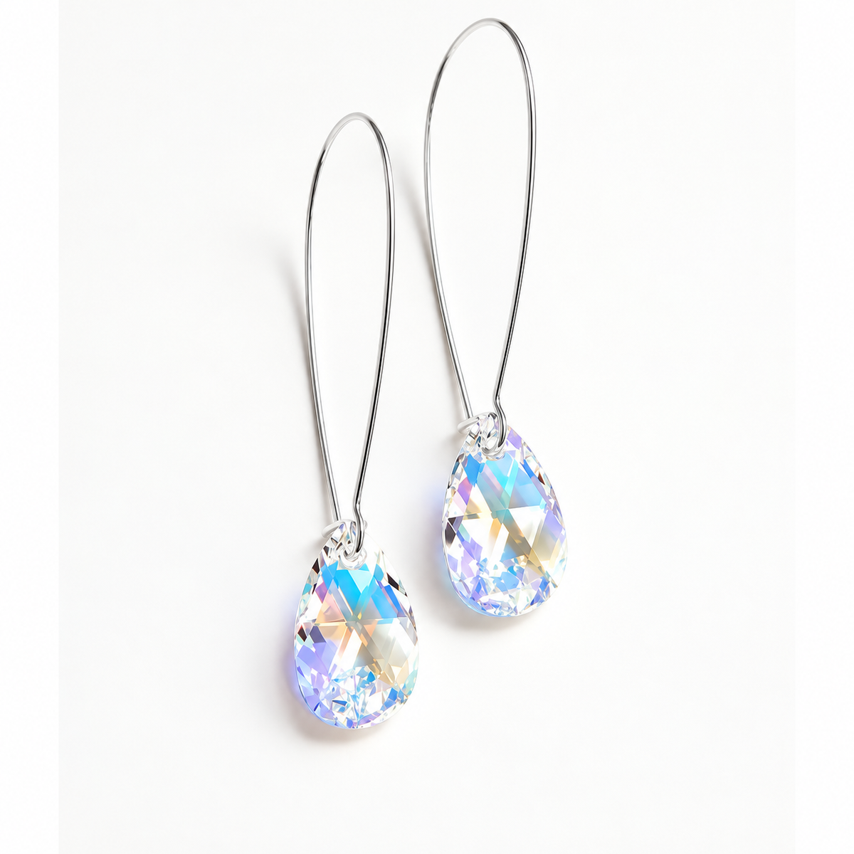 Boucles d'oreilles longues en forme de goutte de cristal irisé