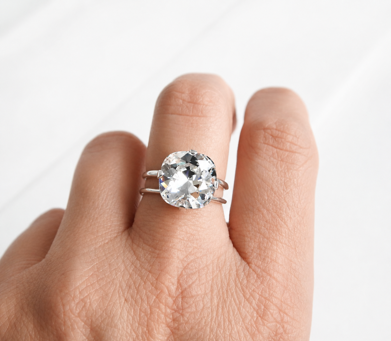 Clear Crystal Cushion Cut Ring - Square Swarovski Crystal Ring - Elegant Clear Ring
