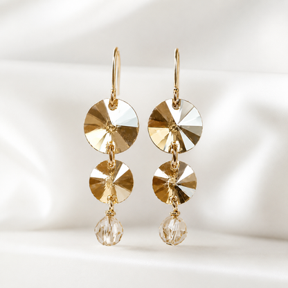 Pendientes de disco de cristal Swarovski dorados