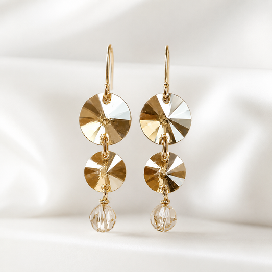 Pendientes de disco de cristal Swarovski dorados