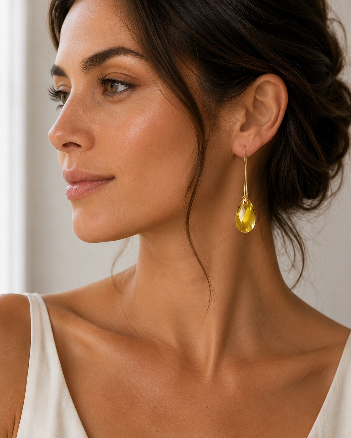 Long yellow topaz crystal earrings