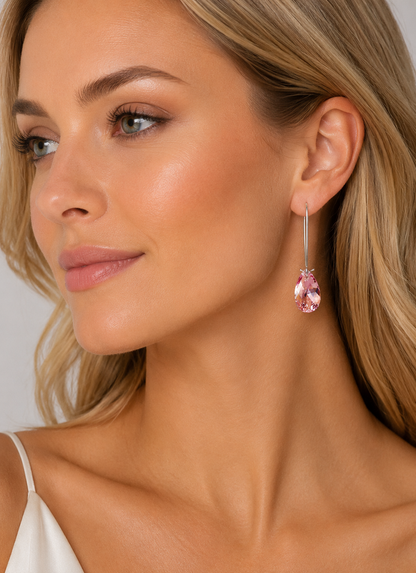 Long iridescent pink crystal teardrop earrings