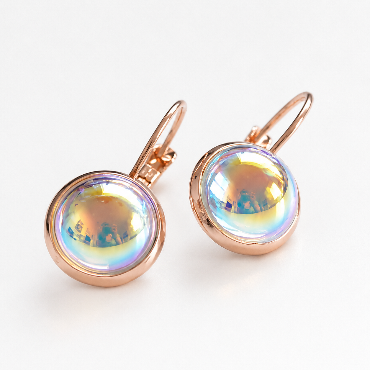Pendientes tipo palanca con cristales de burbujas en oro rosa