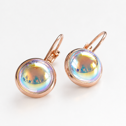 Pendientes tipo palanca con cristales de burbujas en oro rosa