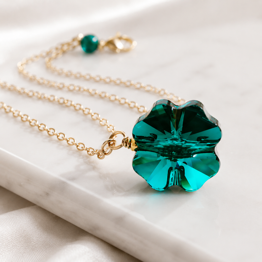 Crystal four leaf clover necklace