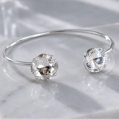 Clear crystal silver open cuff bracelet