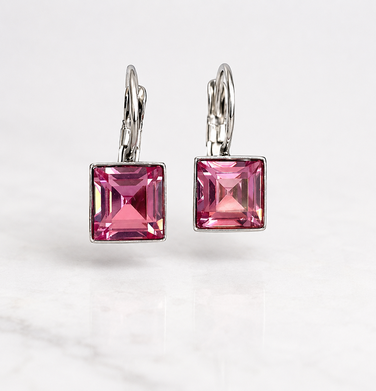 Vintage crystal square earrings pink or blue