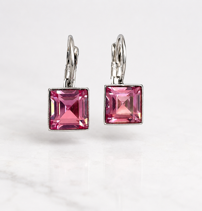 Vintage crystal square earrings pink or blue