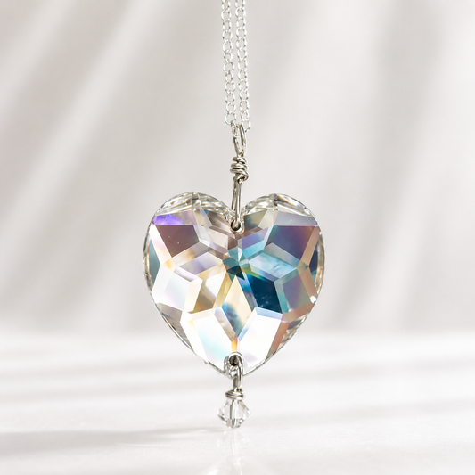 Clear crystal heart necklace