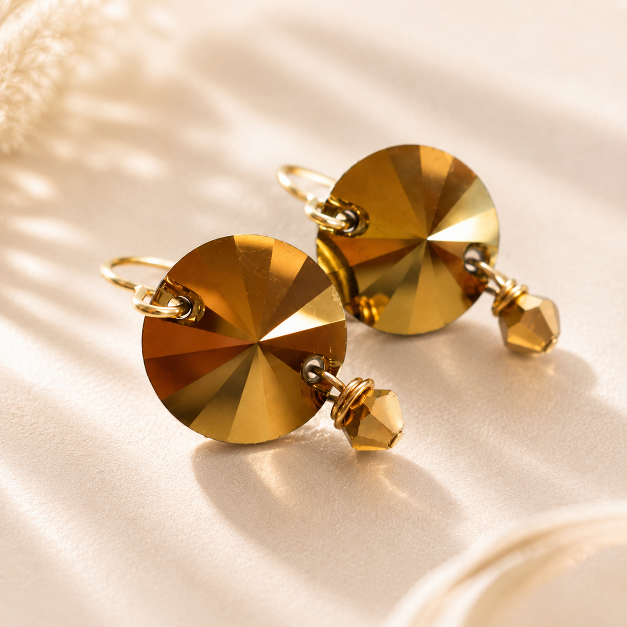 Gold Crystal Disc Earrings