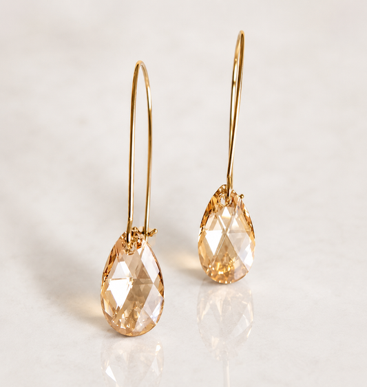 Pendientes largos lágrimas pera cristal oro